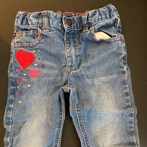 Heart Embroidered and Heart Pocket Crop Jeans, Size 3T